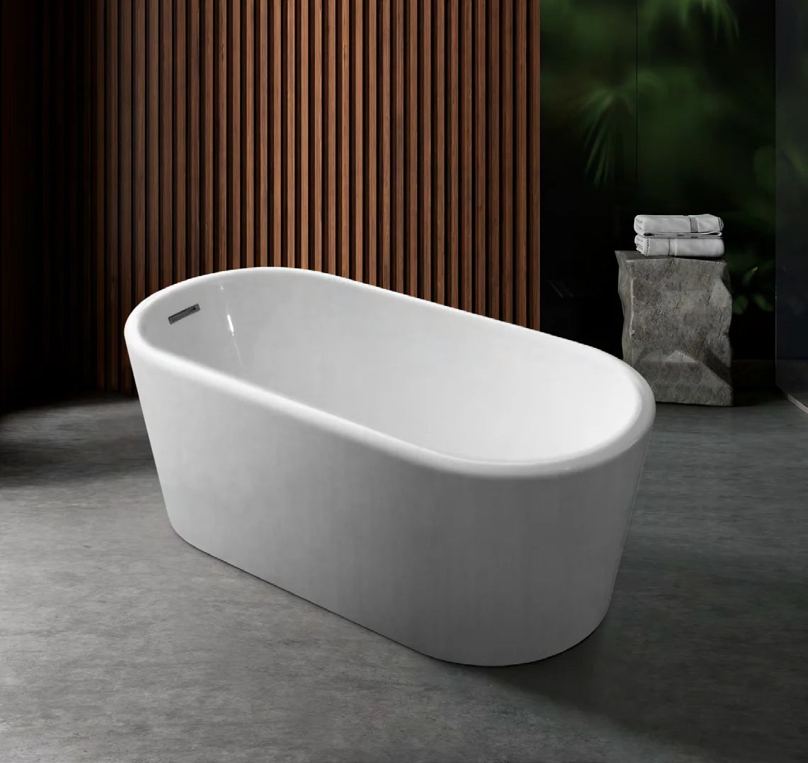 Modern Luxury Freestanding White Acrylic Bathtub for Adults Hotel-Style Solid Surface Outdoor Soaking Bath with Drainer Hot Tubs