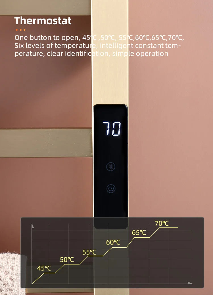 New touch screen smart classic red gold electric heated towel rack vertical rotation intelligent control