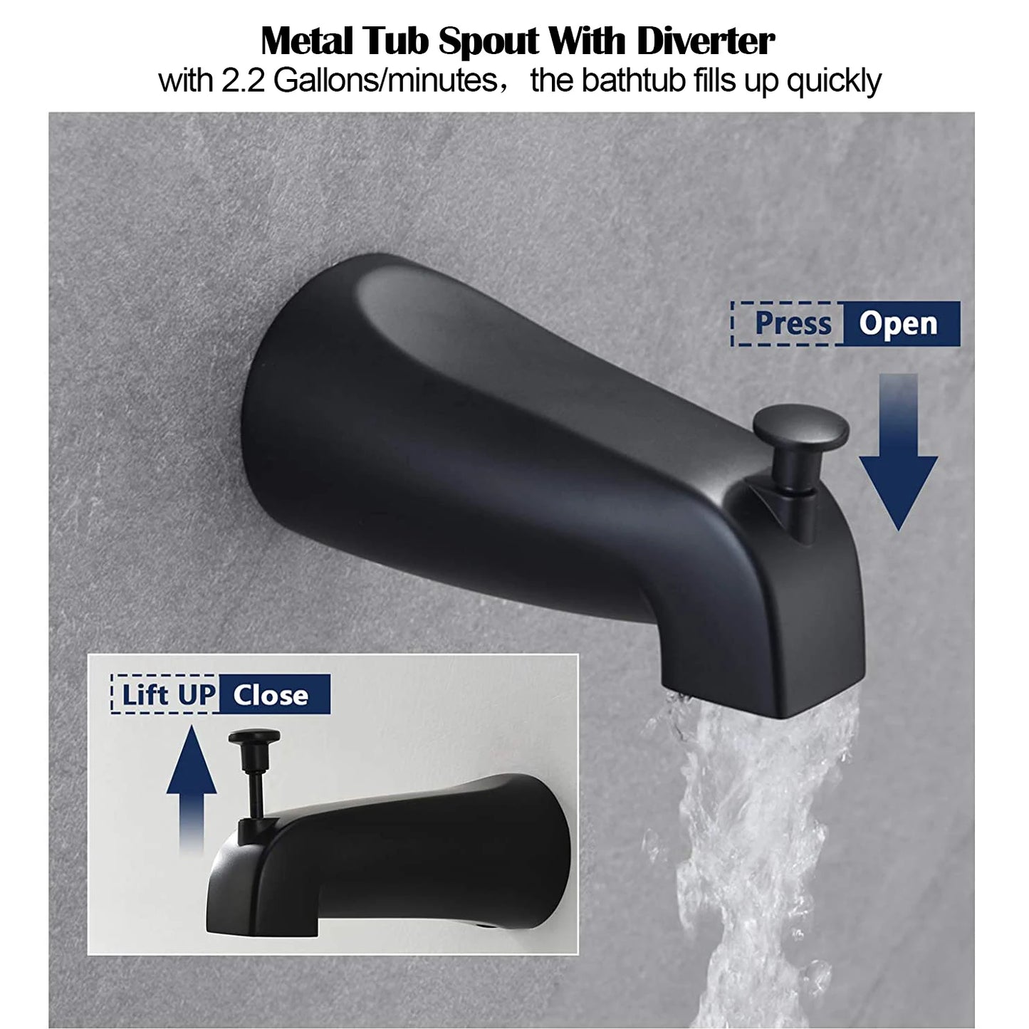 Factory Black Wall Mount Tub and Shower Trim Kit with Valve including 8-Inch Eco-Performance Rainshower