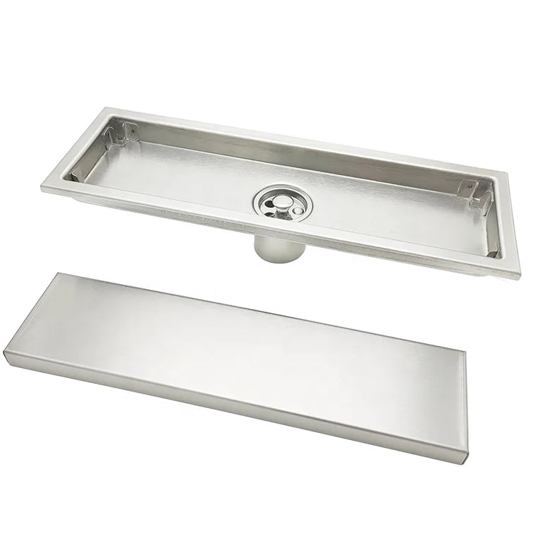 304 Stainless Steel Custom Long Linear Brushed Surface Floor Drain With Tile Insert Invisible Grate Cover