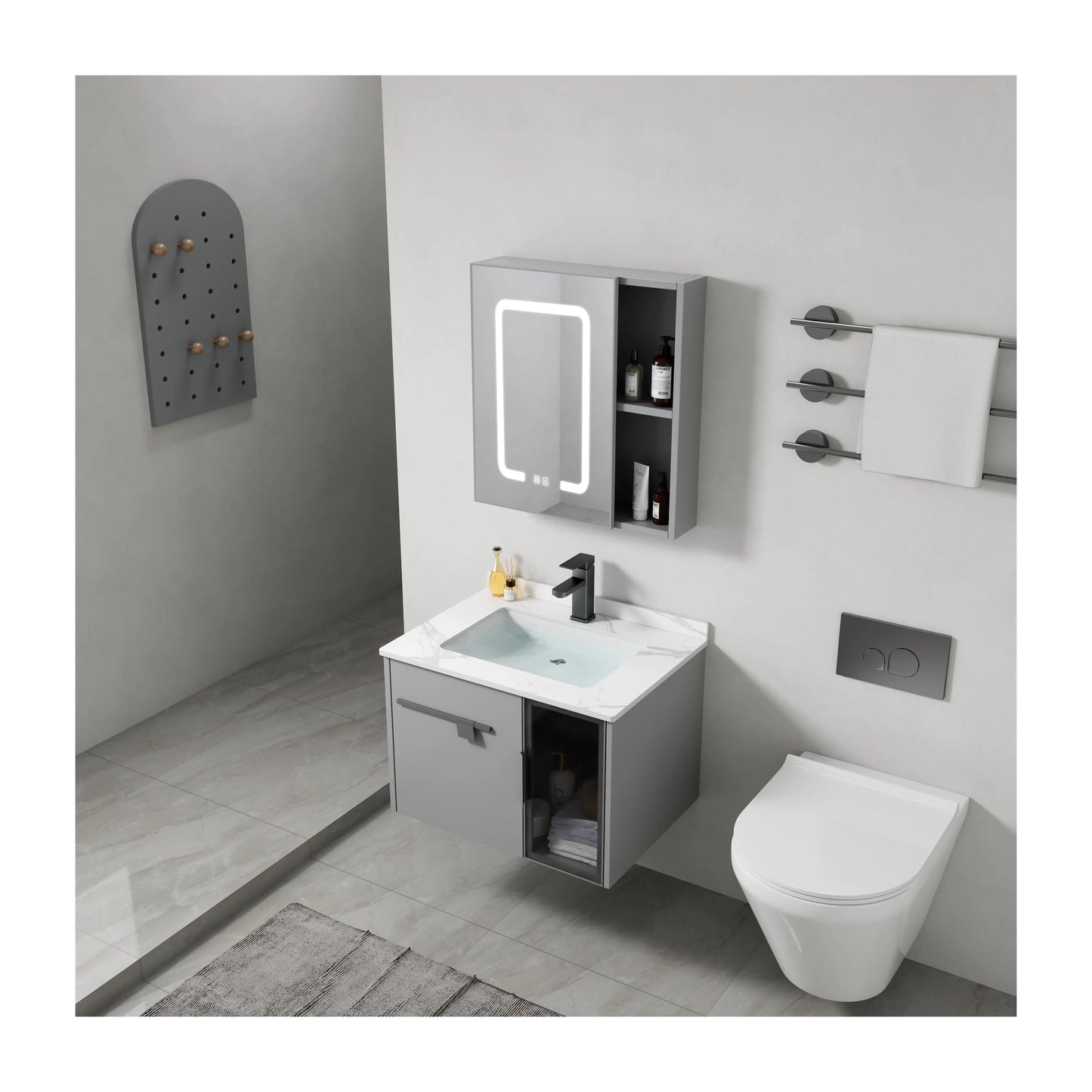 Modern luxury integrated basin bathroom furniture set space bathroom cabinet combination washbasin