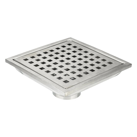 Square Grille Drain 304 Stainless Steel Square Shower Drain 6 Inch Brushed Silver Floor Drain