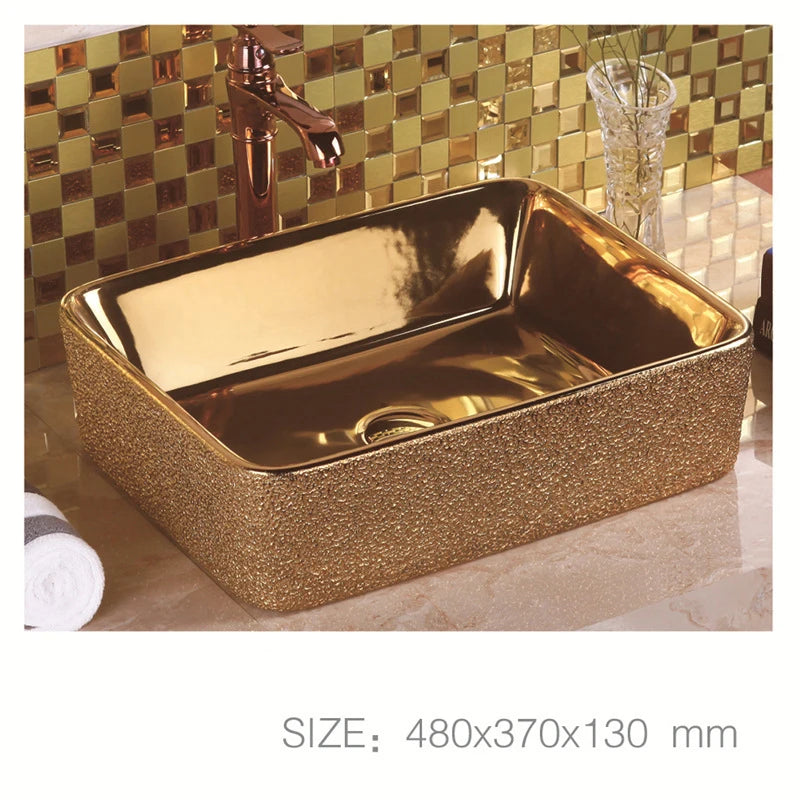 Luxury Royal Washbasin Countertop Ceramic Artware Washing Gilded Basin Bowl Oval Gold Bathroom Basin Sink