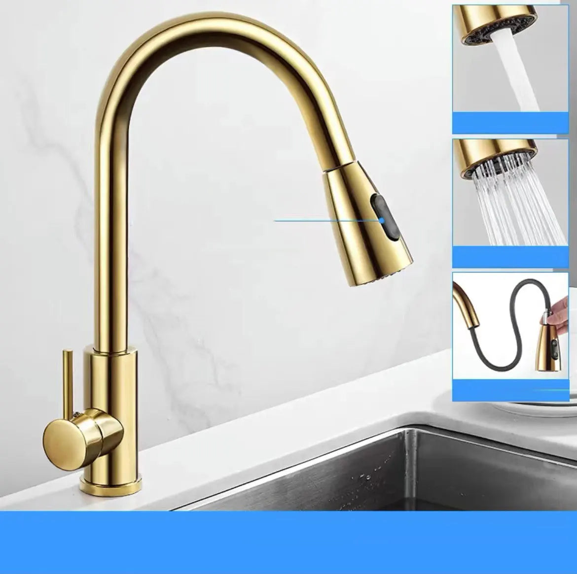 Modern Kitchen Faucet Stainless Steel Pull down Hot and Cold Water Tap with Universal Expansion Spillproof Ceramic Valve Core