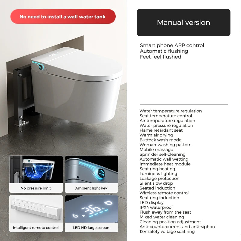 Automatic sanitary ware Wc wall-mounted bathroom ceramic smart water closet wall-mounted smart toilet