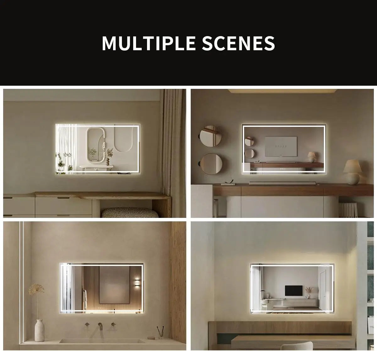 Temper Technology Frameless Large LED Bathroom Mirror Four Strip Lights