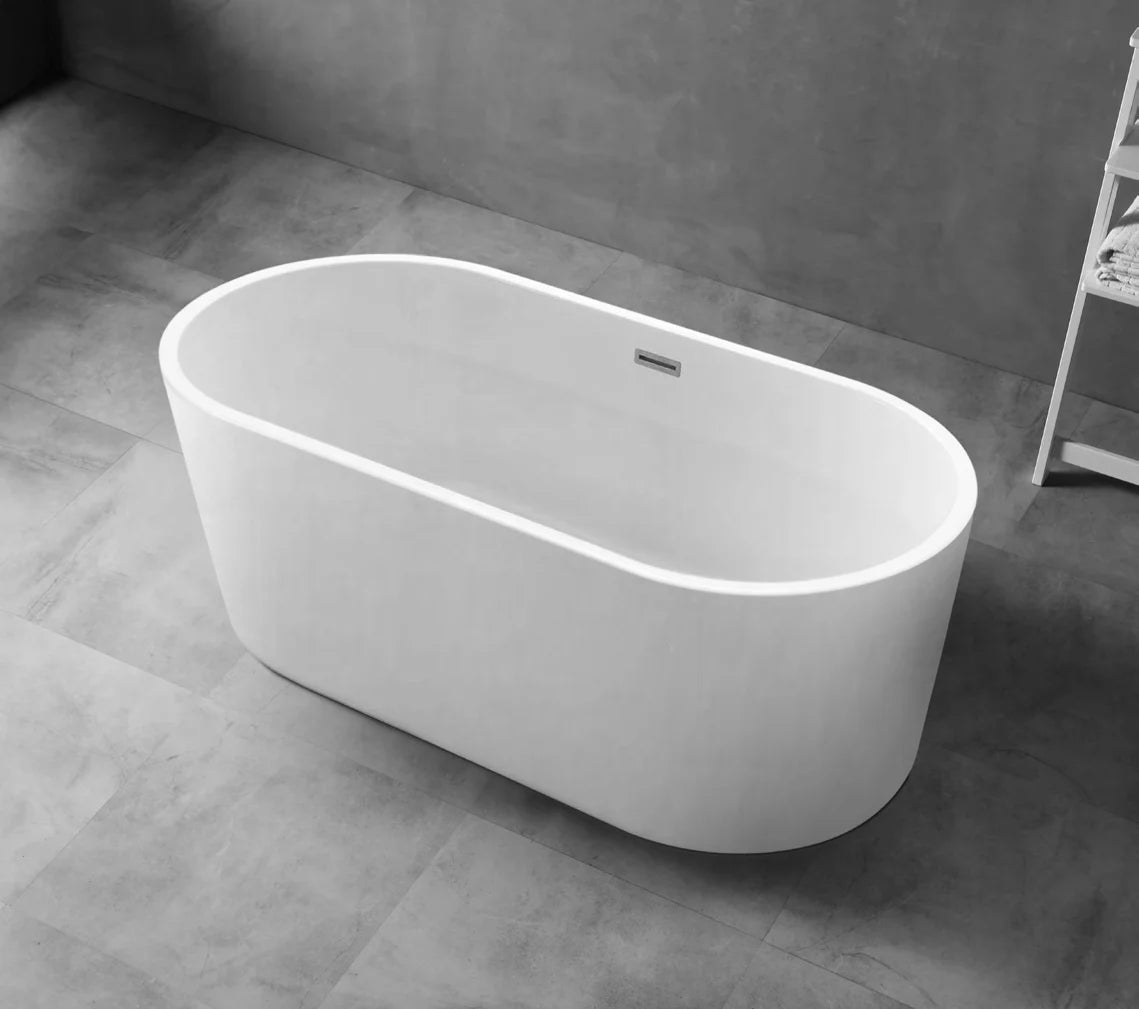 Modern Luxury Freestanding White Acrylic Bathtub for Adults Hotel-Style Solid Surface Outdoor Soaking Bath with Drainer Hot Tubs