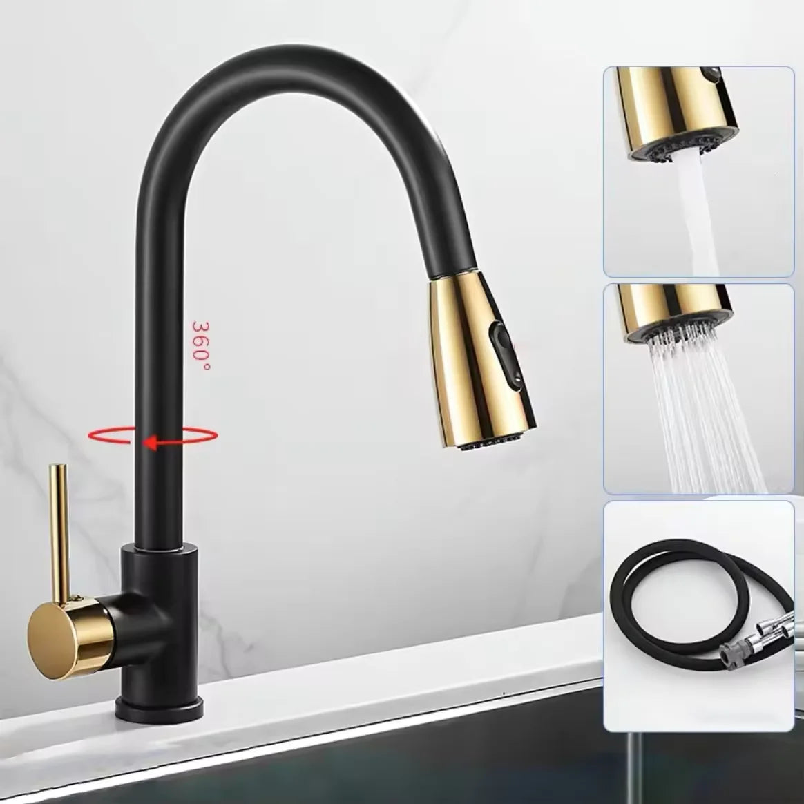 Modern Kitchen Faucet Stainless Steel Pull down Hot and Cold Water Tap with Universal Expansion Spillproof Ceramic Valve Core