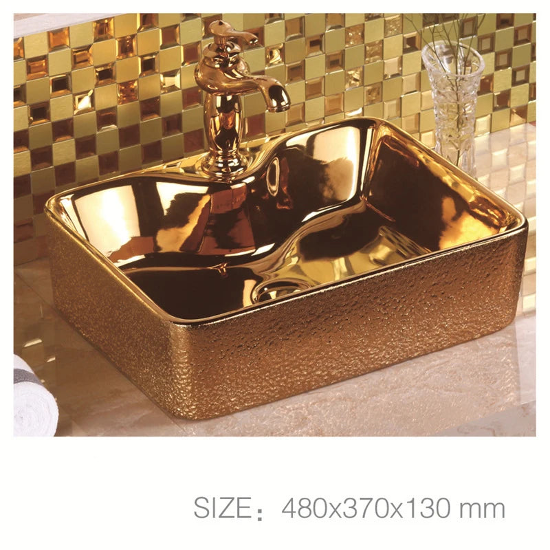 Luxury Royal Washbasin Countertop Ceramic Artware Washing Gilded Basin Bowl Oval Gold Bathroom Basin Sink