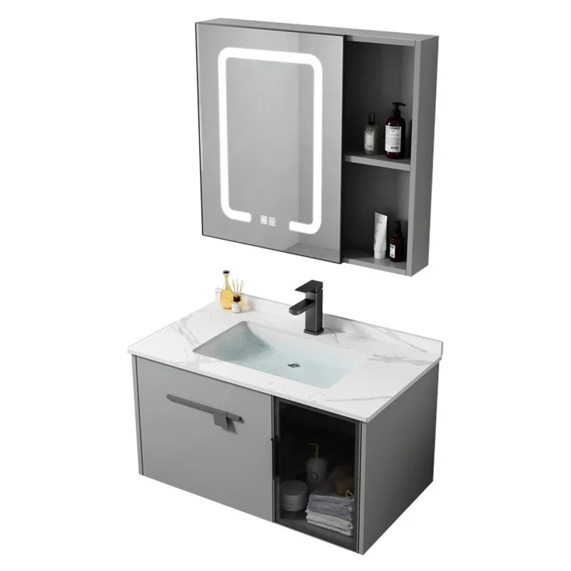 Modern luxury integrated basin bathroom furniture set space bathroom cabinet combination washbasin