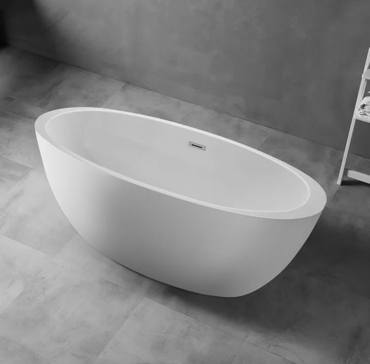 Modern Luxury Freestanding White Acrylic Bathtub for Adults Hotel-Style Solid Surface Outdoor Soaking Bath with Drainer Hot Tubs