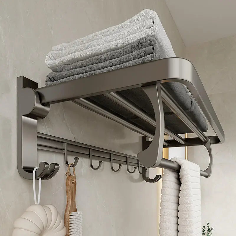 Hotel Apartment Home Bathroom Toilet Accessories Bracket Wall Mounted Aluminum Gray Black Towel Rack Bath Towel Rack With Hook