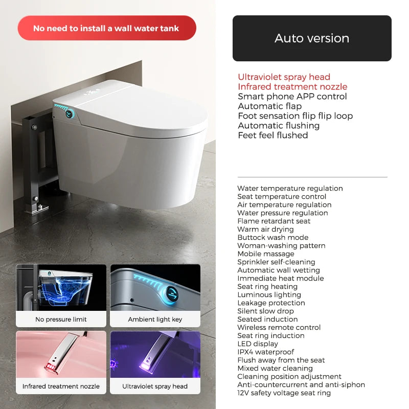 Automatic sanitary ware Wc wall-mounted bathroom ceramic smart water closet wall-mounted smart toilet