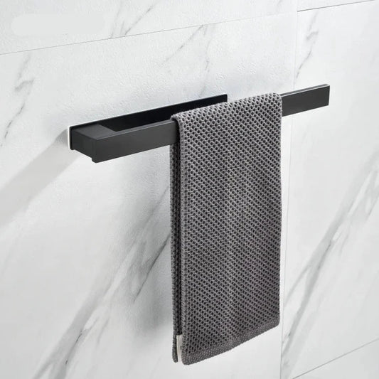 Hotel apartment bathroom matte black wall mounted sus304 single seat towel bar free installation towel rack