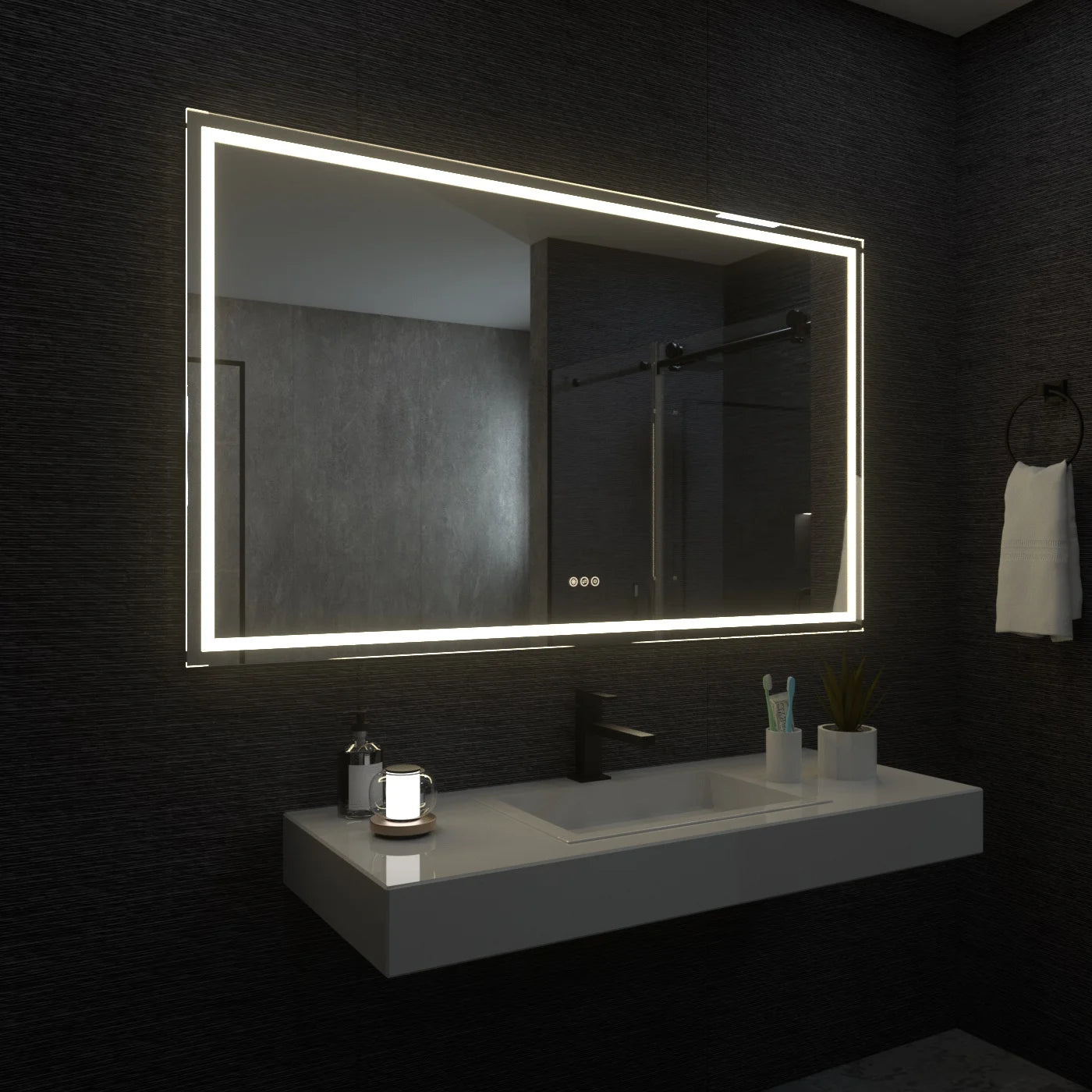 Temper Technology Frameless Large LED Bathroom Mirror Four Strip Lights