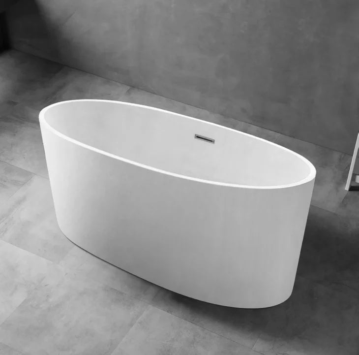 Modern Luxury Freestanding White Acrylic Bathtub for Adults Hotel-Style Solid Surface Outdoor Soaking Bath with Drainer Hot Tubs