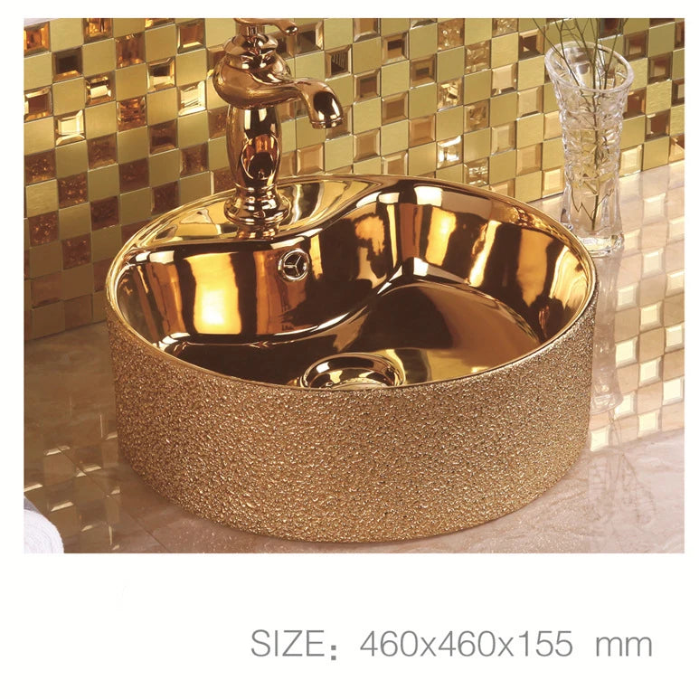 Luxury Royal Washbasin Countertop Ceramic Artware Washing Gilded Basin Bowl Oval Gold Bathroom Basin Sink