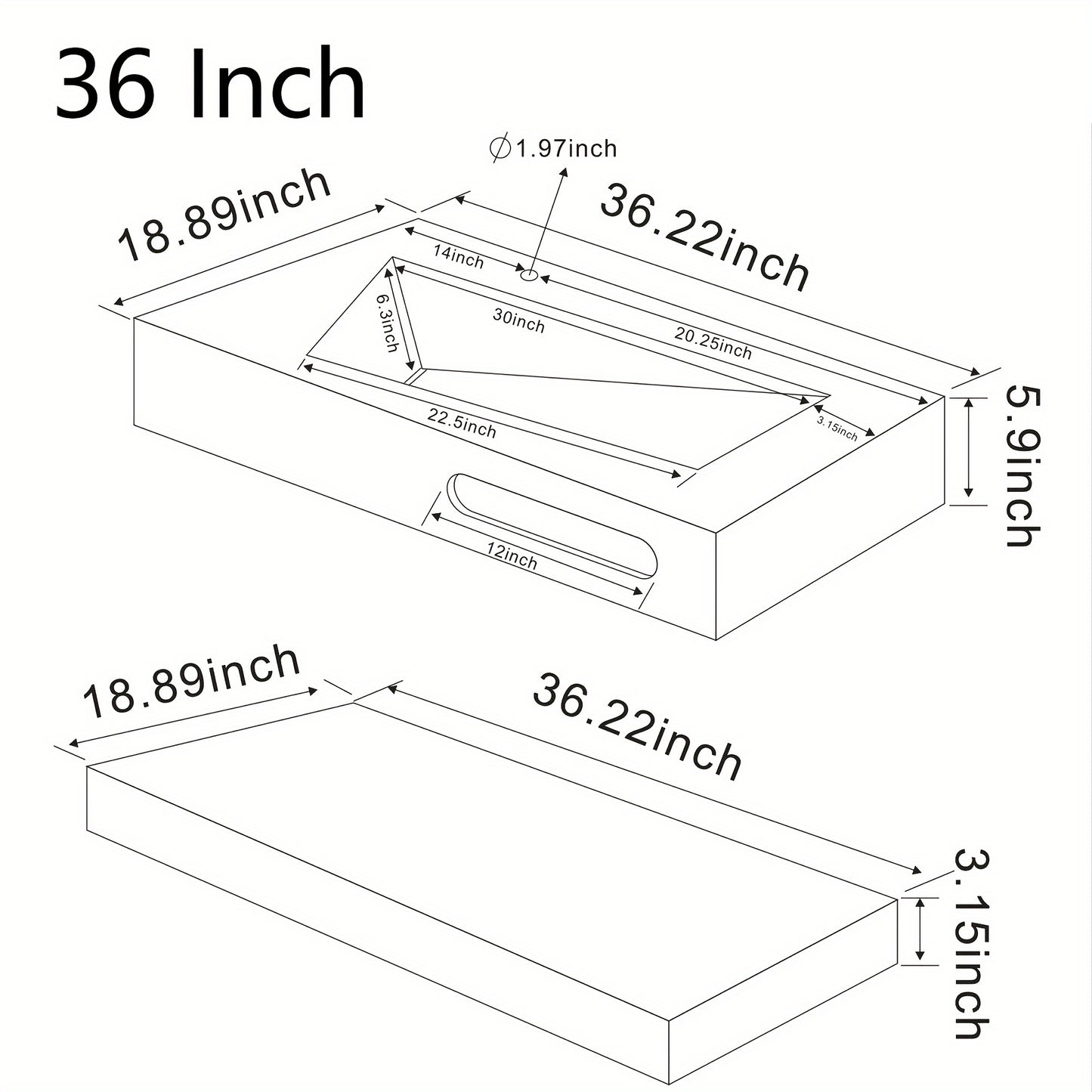 Double-layer wall-mounted stone bathroom sink rectangular basin bathroom suspended vanity sink modern art basin with shelf